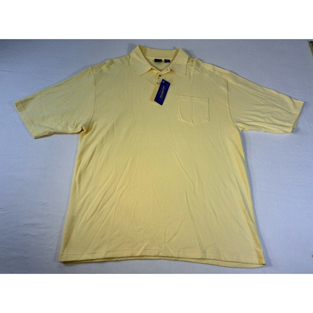 Pendleton Men's XXL Pale Yellow Ribbed Knit Polo Shirt Short‎ Sleeve Cotton New